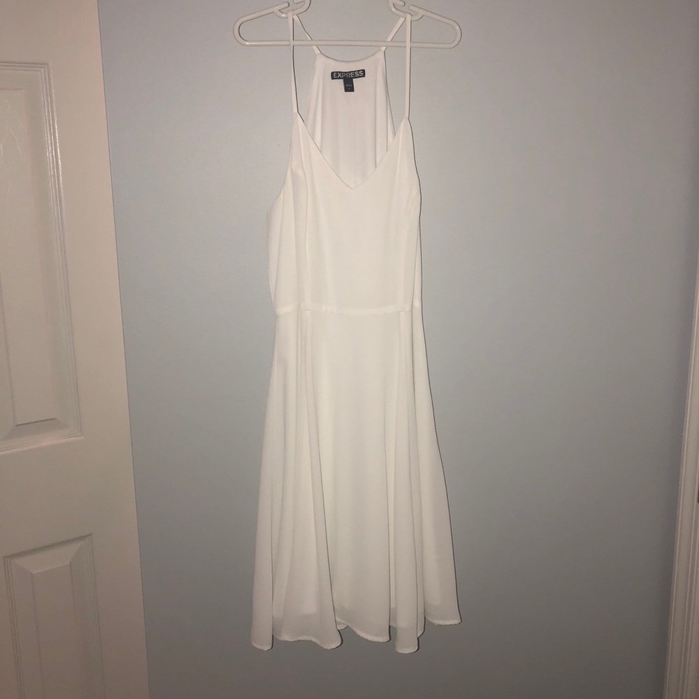 Express White V Neck Fit & Flare dress